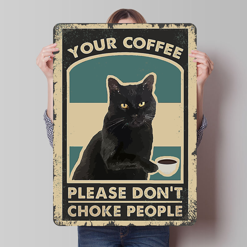 Retro Gaming At Home - Black Cat Coffee Warning Printed Poster