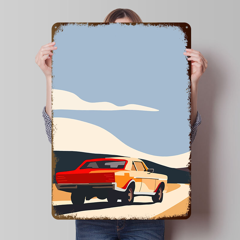 Retro Gaming On - Vintage Car on Road Metal Poster